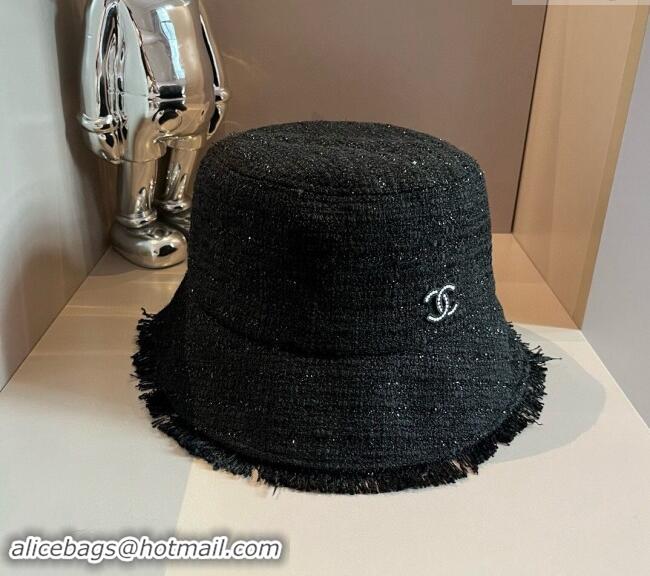 Cheap Price Chanel Tweed Bucket Hat with Fringe 082201 Black 2024