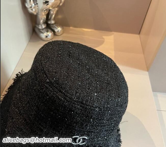 Cheap Price Chanel Tweed Bucket Hat with Fringe 082201 Black 2024