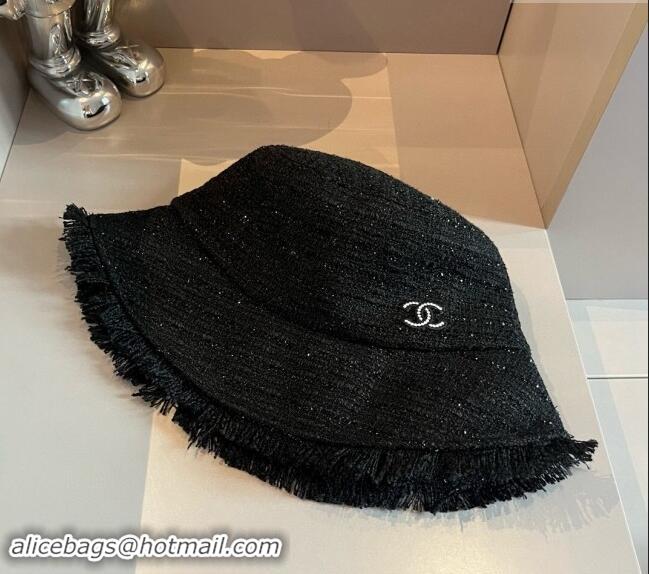 Cheap Price Chanel Tweed Bucket Hat with Fringe 082201 Black 2024