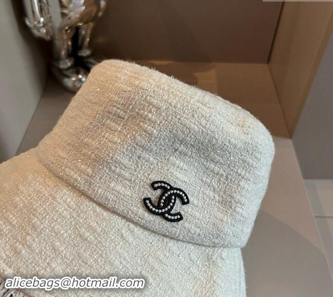 New Product Chanel Tweed Bucket Hat with Fringe 082201 White 2024