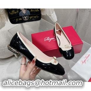 Stylish Roger Vivier Viv' Podium Ballerinas flat in patent leather black 725003