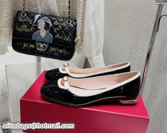 Stylish Roger Vivier Viv' Podium Ballerinas flat in patent leather black 725003