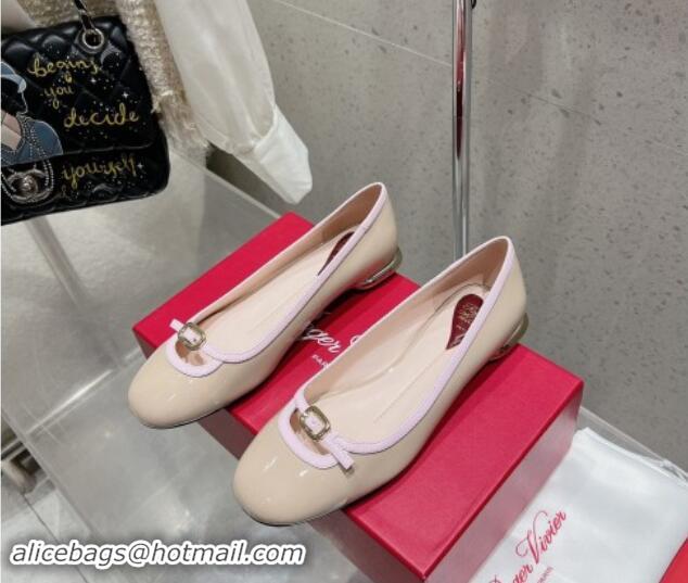 Sumptuous Roger Vivier Viv' Podium Ballerinas flat in patent leather Nude 725005