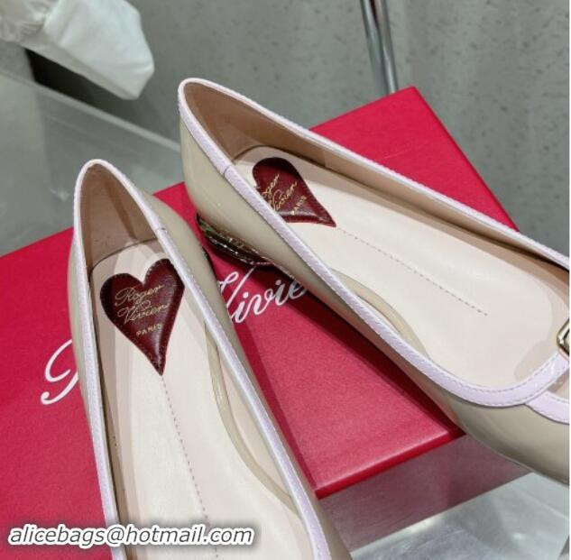 Sumptuous Roger Vivier Viv' Podium Ballerinas flat in patent leather Nude 725005