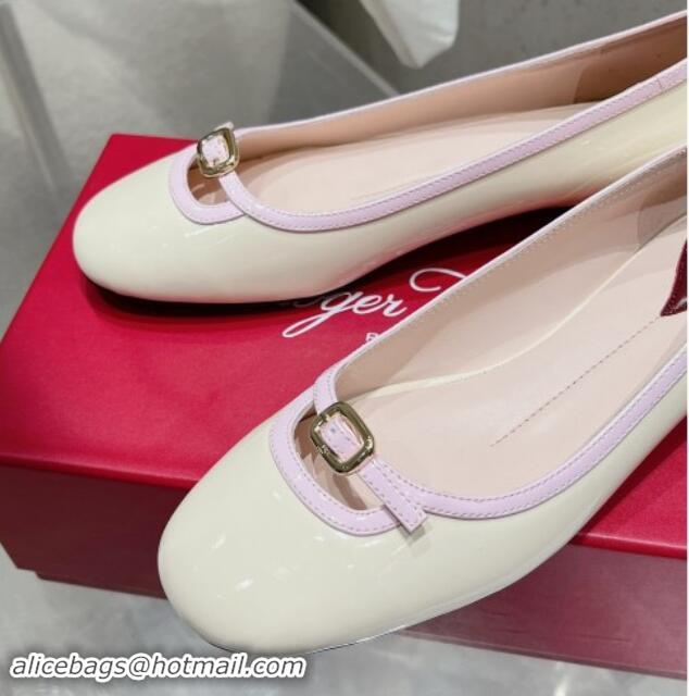 Top Grade Roger Vivier Viv' Podium Ballerinas flat in patent leather White 725007