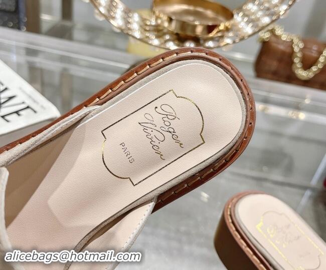 Pretty Style Roger Vivier Viv' Rangers Strass Buckle Mules in Beige Suede 812115