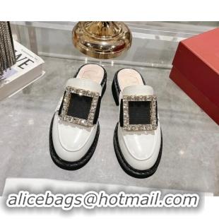 Best Price Roger Vivier Viv' Rangers Strass Buckle Mules in Shiny Leather White 812116