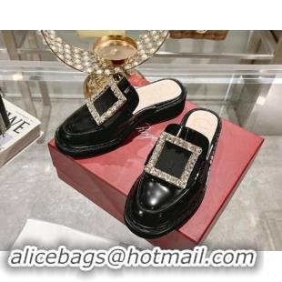 Perfect Roger Vivier Viv' Rangers Strass Buckle Mules in Shiny Leather Black 0812117