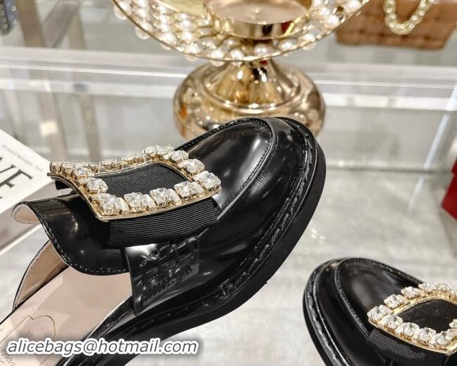 Perfect Roger Vivier Viv' Rangers Strass Buckle Mules in Shiny Leather Black 0812117