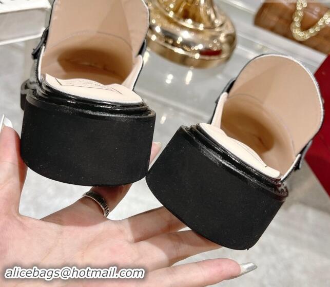 Good Looking Roger Vivier Viv' Rangers Metal Buckle Mules in Shiny Leather Black 812119