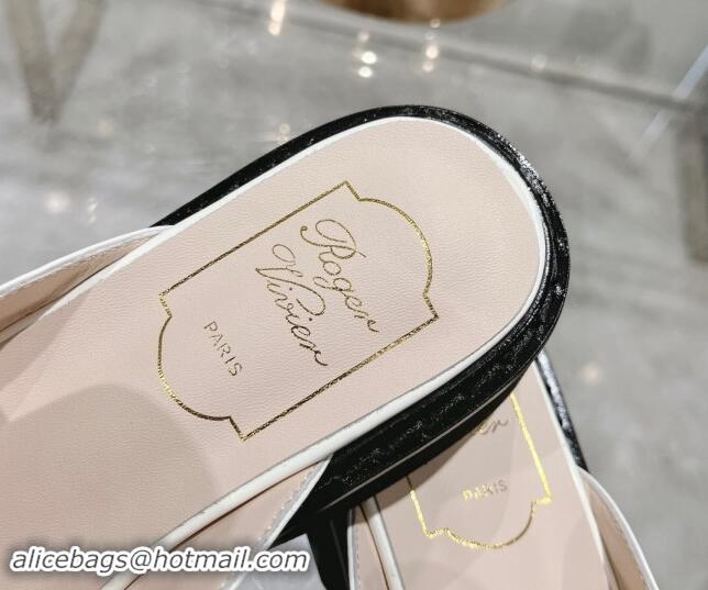 Buy Luxury Roger Vivier Viv' Rangers Metal Buckle Mules in Shiny Leather White 812120