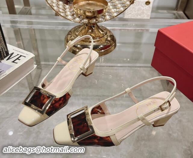 Sumptuous Roger Vivier Belle Vivier Slingback Pumps 4.5cm in patent fabric White/Brown 812123