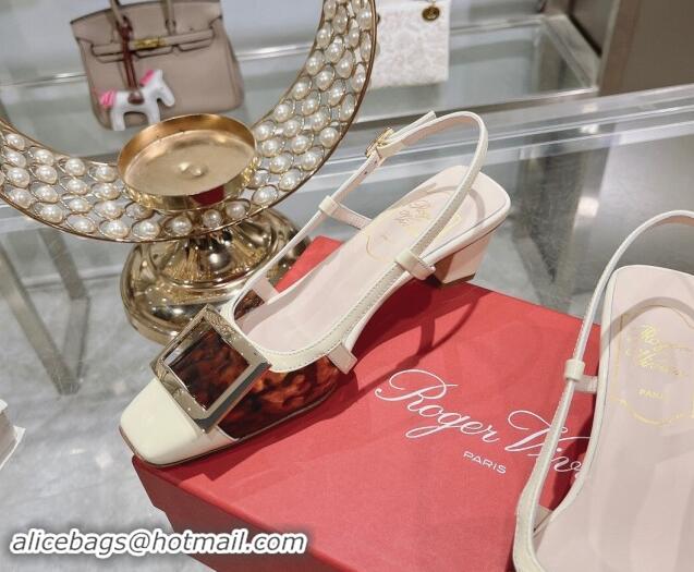 Sumptuous Roger Vivier Belle Vivier Slingback Pumps 4.5cm in patent fabric White/Brown 812123