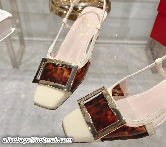 Sumptuous Roger Vivier Belle Vivier Slingback Pumps 4.5cm in patent fabric White/Brown 812123