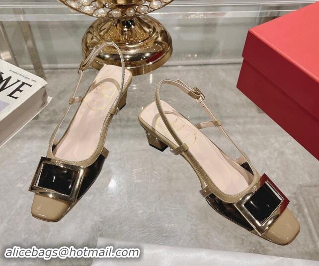 Popular Style Roger Vivier Belle Vivier Slingback Pumps 4.5cm in patent fabric Khaki 812124