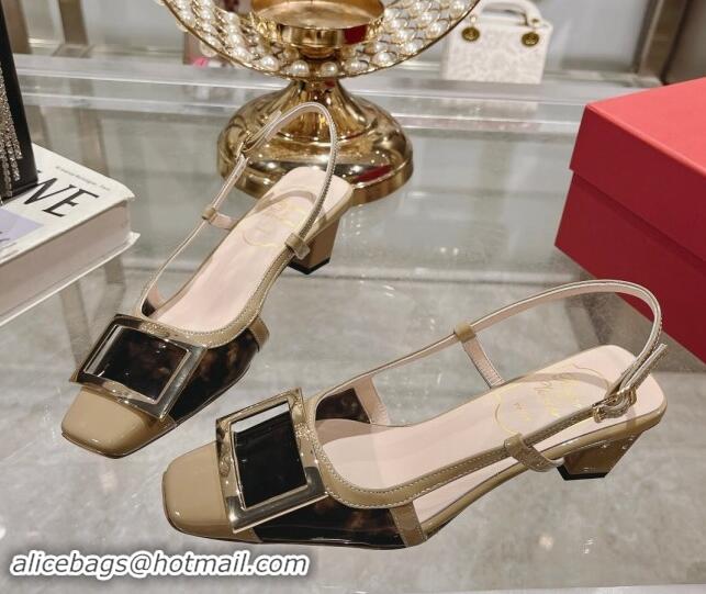 Popular Style Roger Vivier Belle Vivier Slingback Pumps 4.5cm in patent fabric Khaki 812124