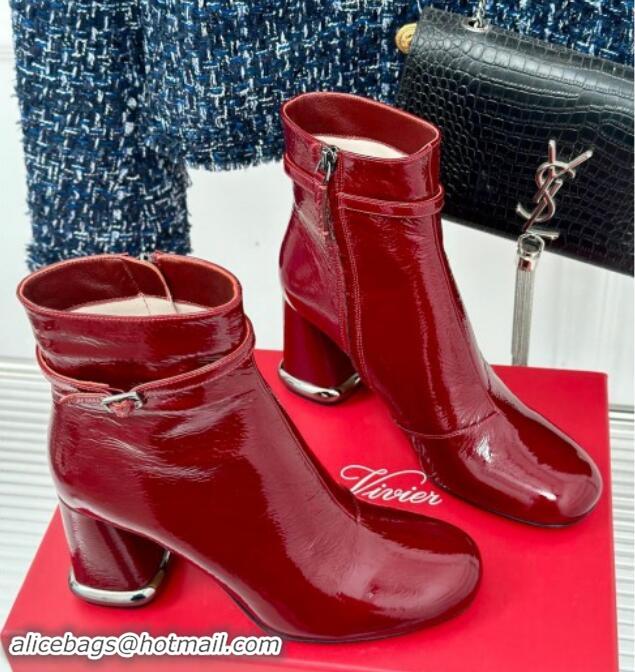 Good Quality Roger Vivier Viv' Podium Ankle Booties 8.5cm in patent leather Dark Red 010088