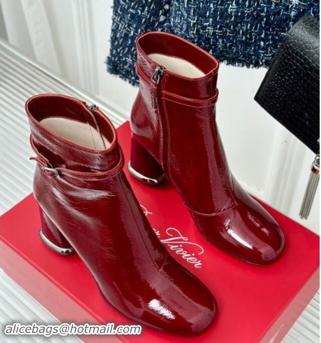 Good Quality Roger Vivier Viv' Podium Ankle Booties 8.5cm in patent leather Dark Red 010088