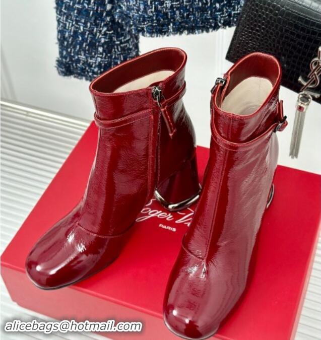 Good Quality Roger Vivier Viv' Podium Ankle Booties 8.5cm in patent leather Dark Red 010088