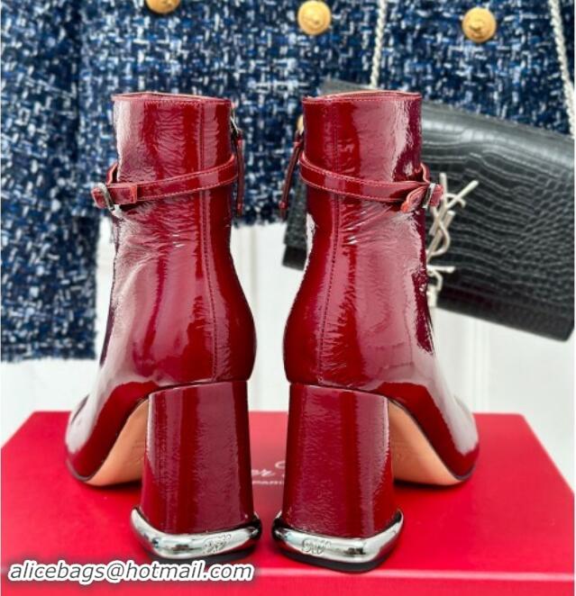 Good Quality Roger Vivier Viv' Podium Ankle Booties 8.5cm in patent leather Dark Red 010088