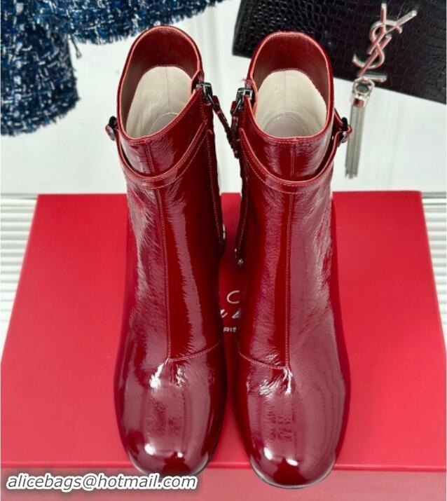 Good Quality Roger Vivier Viv' Podium Ankle Booties 8.5cm in patent leather Dark Red 010088