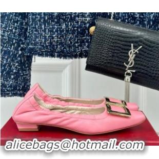 Good Quality Roger Vivier Classic Metal Buckle Ballerinas in Lambskin Leather Pink 1010091