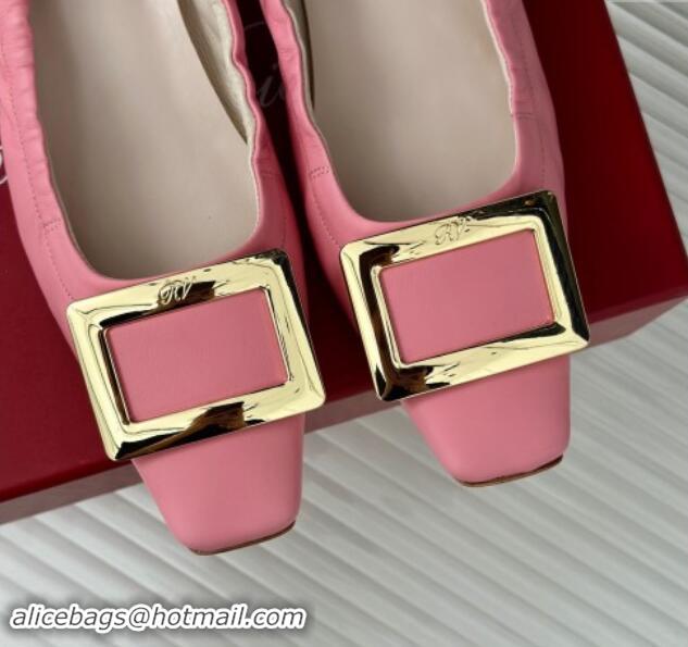 Good Quality Roger Vivier Classic Metal Buckle Ballerinas in Lambskin Leather Pink 1010091