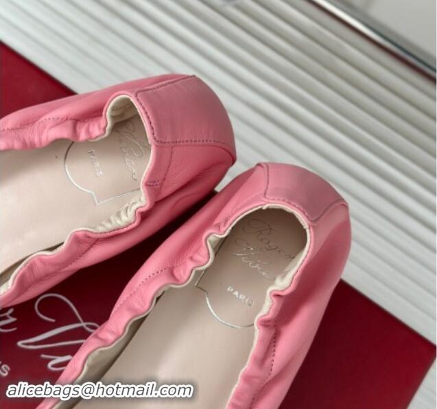 Good Quality Roger Vivier Classic Metal Buckle Ballerinas in Lambskin Leather Pink 1010091