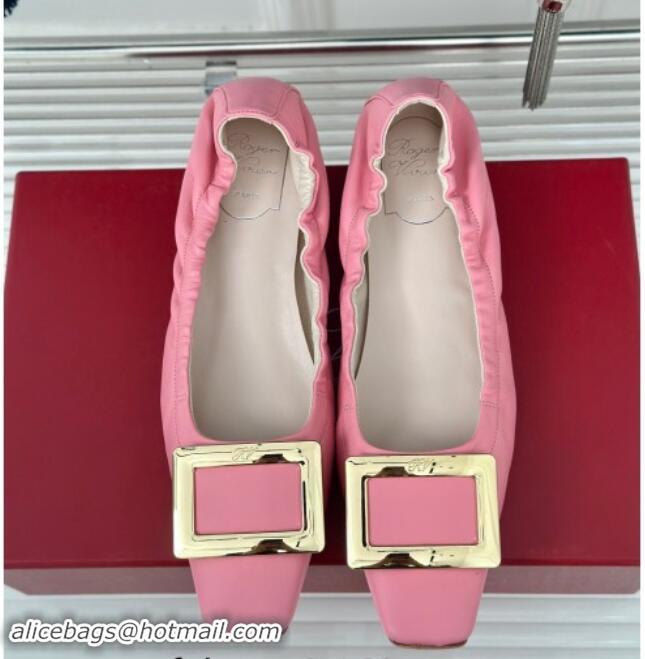 Good Quality Roger Vivier Classic Metal Buckle Ballerinas in Lambskin Leather Pink 1010091