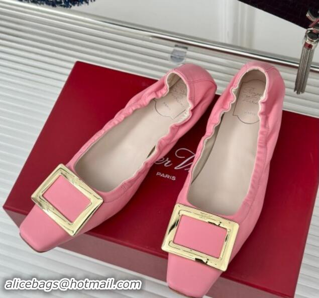 Good Quality Roger Vivier Classic Metal Buckle Ballerinas in Lambskin Leather Pink 1010091