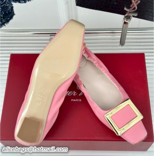 Good Quality Roger Vivier Classic Metal Buckle Ballerinas in Lambskin Leather Pink 1010091