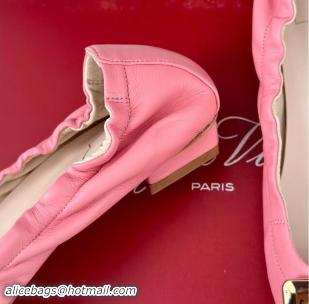 Good Quality Roger Vivier Classic Metal Buckle Ballerinas in Lambskin Leather Pink 1010091