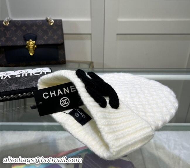 Top Quality Chanel Knit Hat with Maxi CC CH082301 White 2024