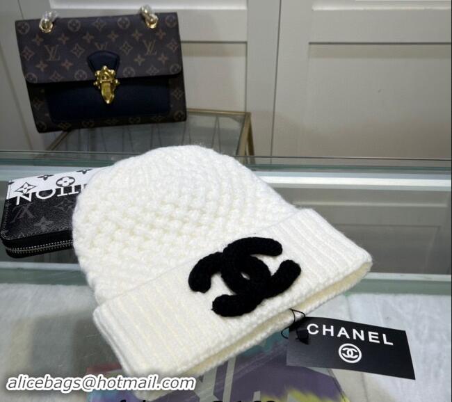 Top Quality Chanel Knit Hat with Maxi CC CH082301 White 2024