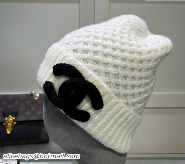 Top Quality Chanel Knit Hat with Maxi CC CH082301 White 2024