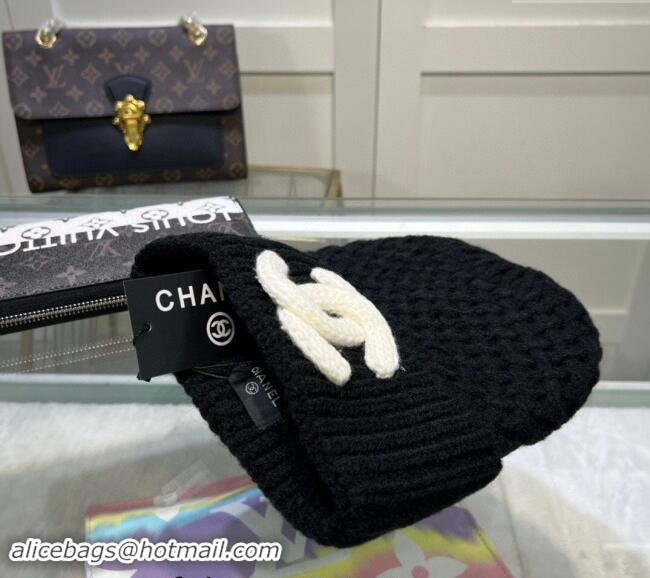 Luxury Discount Chanel Knit Hat with Maxi CC CH082301 Black 2024