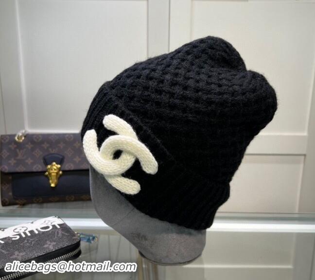 Luxury Discount Chanel Knit Hat with Maxi CC CH082301 Black 2024