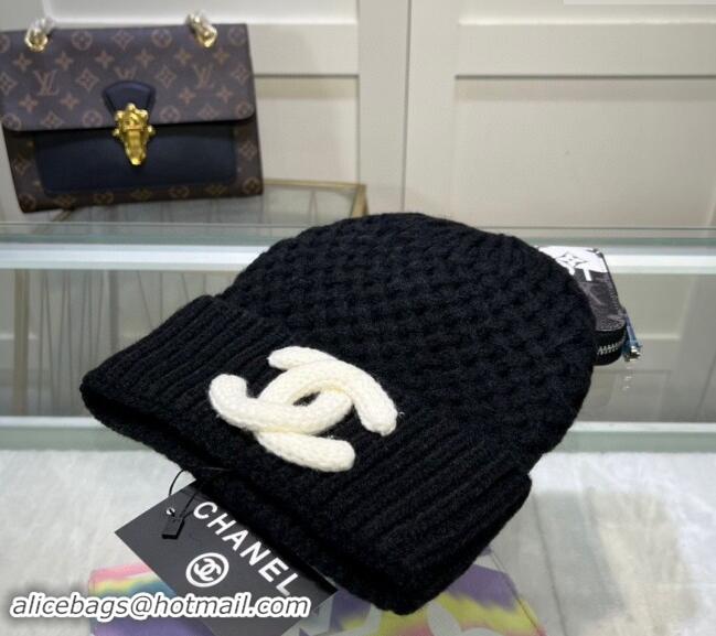 Luxury Discount Chanel Knit Hat with Maxi CC CH082301 Black 2024