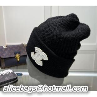 Top Quality Chanel Knit Hat with CC Patch CH082302 Black 2024