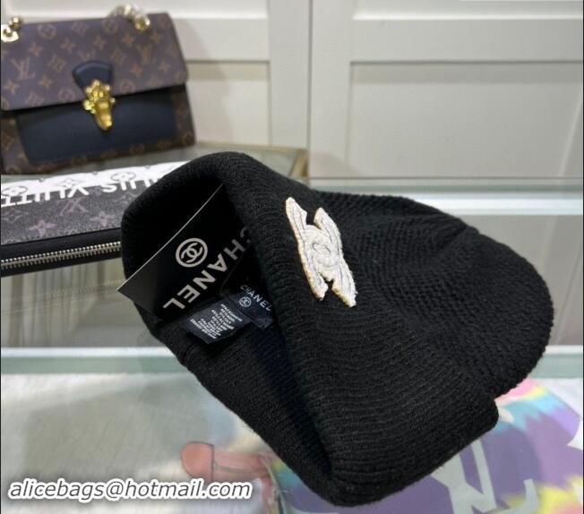 Top Quality Chanel Knit Hat with CC Patch CH082302 Black 2024