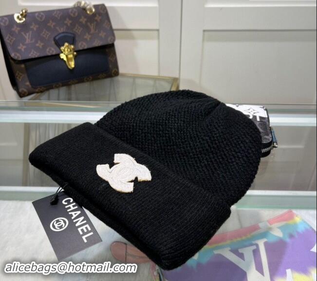 Top Quality Chanel Knit Hat with CC Patch CH082302 Black 2024