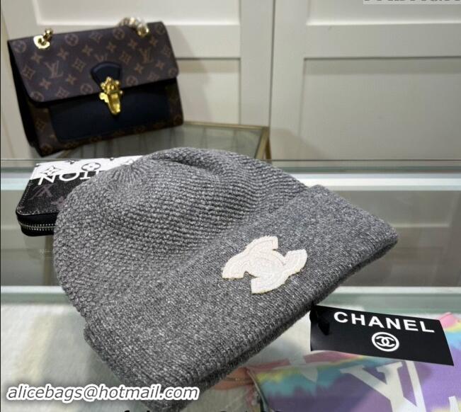 Buy New Cheap Chanel Knit Hat with CC Patch CH082302 Grey 2024