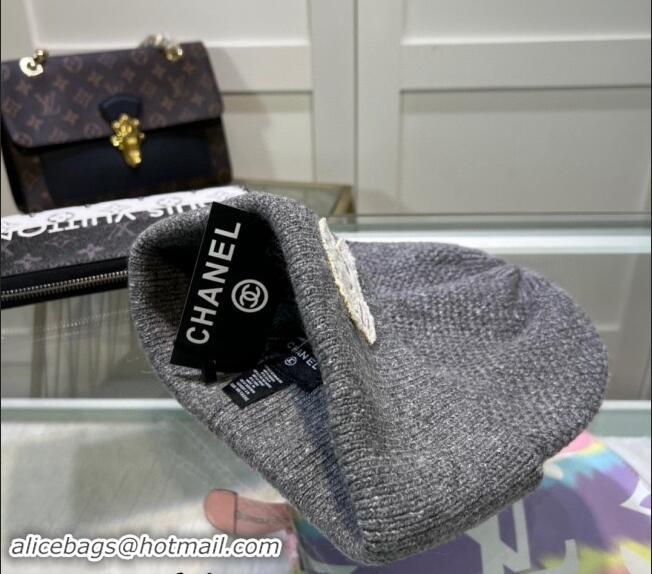 Buy New Cheap Chanel Knit Hat with CC Patch CH082302 Grey 2024