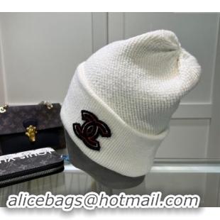 Well Crafted Chanel Knit Hat with CC Patch CH082302 White 2024