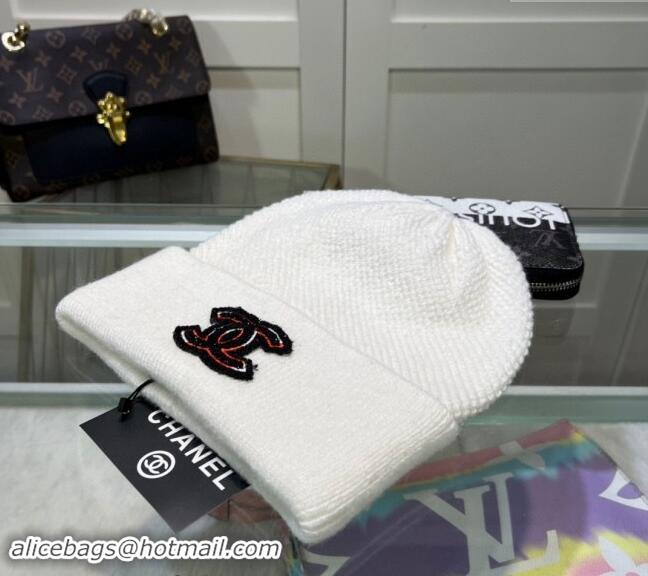 Well Crafted Chanel Knit Hat with CC Patch CH082302 White 2024