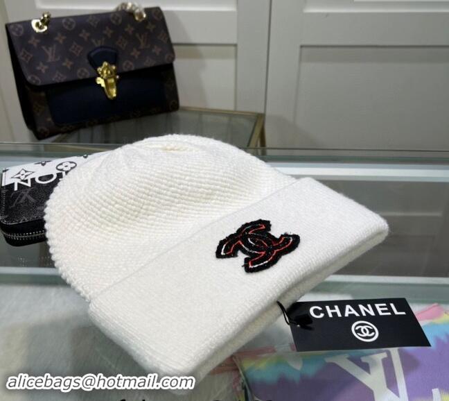 Well Crafted Chanel Knit Hat with CC Patch CH082302 White 2024