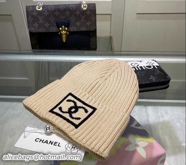 New Fashion Chanel Knit Hat with Framed CC CH082303 Beige 2024