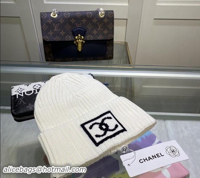 Top Design Chanel Knit Hat with Framed CC CH082303 White 2024