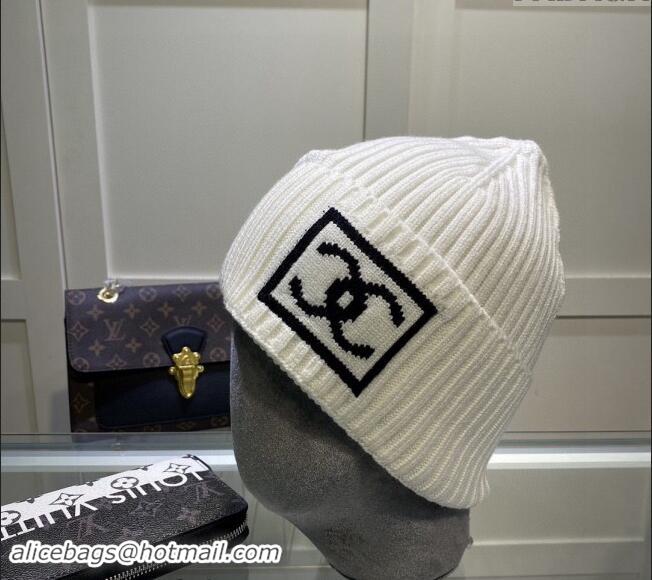 Top Design Chanel Knit Hat with Framed CC CH082303 White 2024