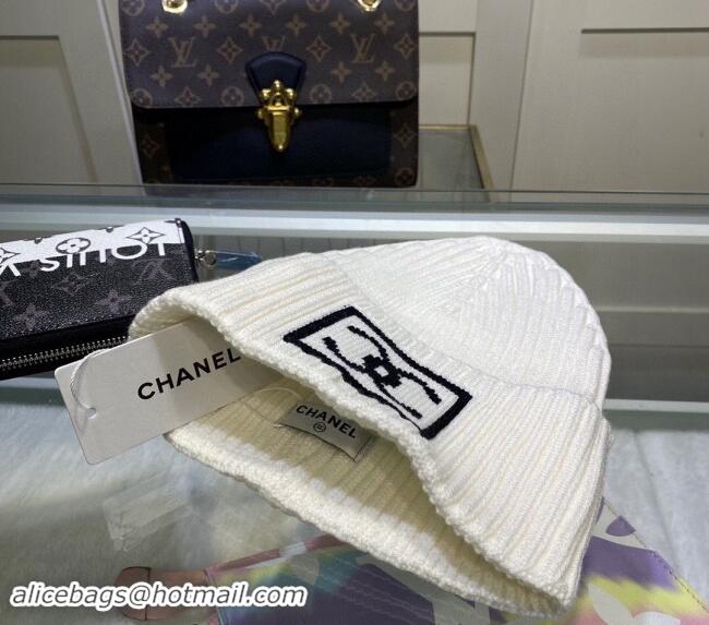 Top Design Chanel Knit Hat with Framed CC CH082303 White 2024